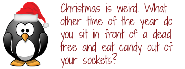 Christmas is weird. What other time of year do you sit in front of a dead tree and eat candy out of your socks?
